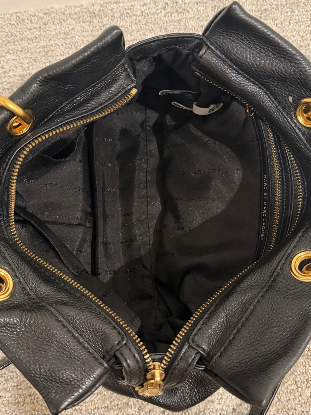 Marc by Marc Jacobs Black Leather Satchel with Gold Hardware Accents